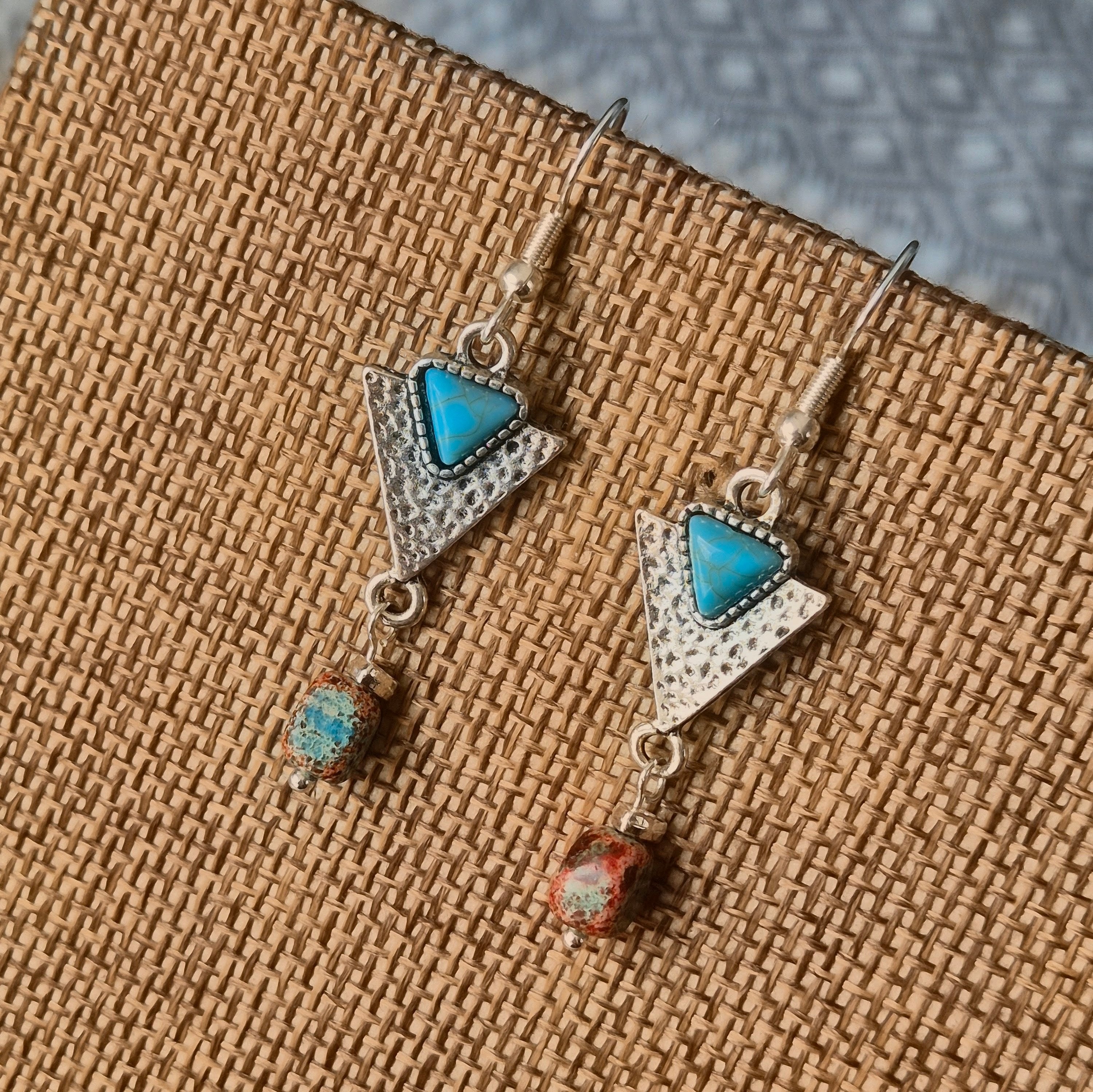925 Silver Plated Turquoise Triangle Drop Earrings