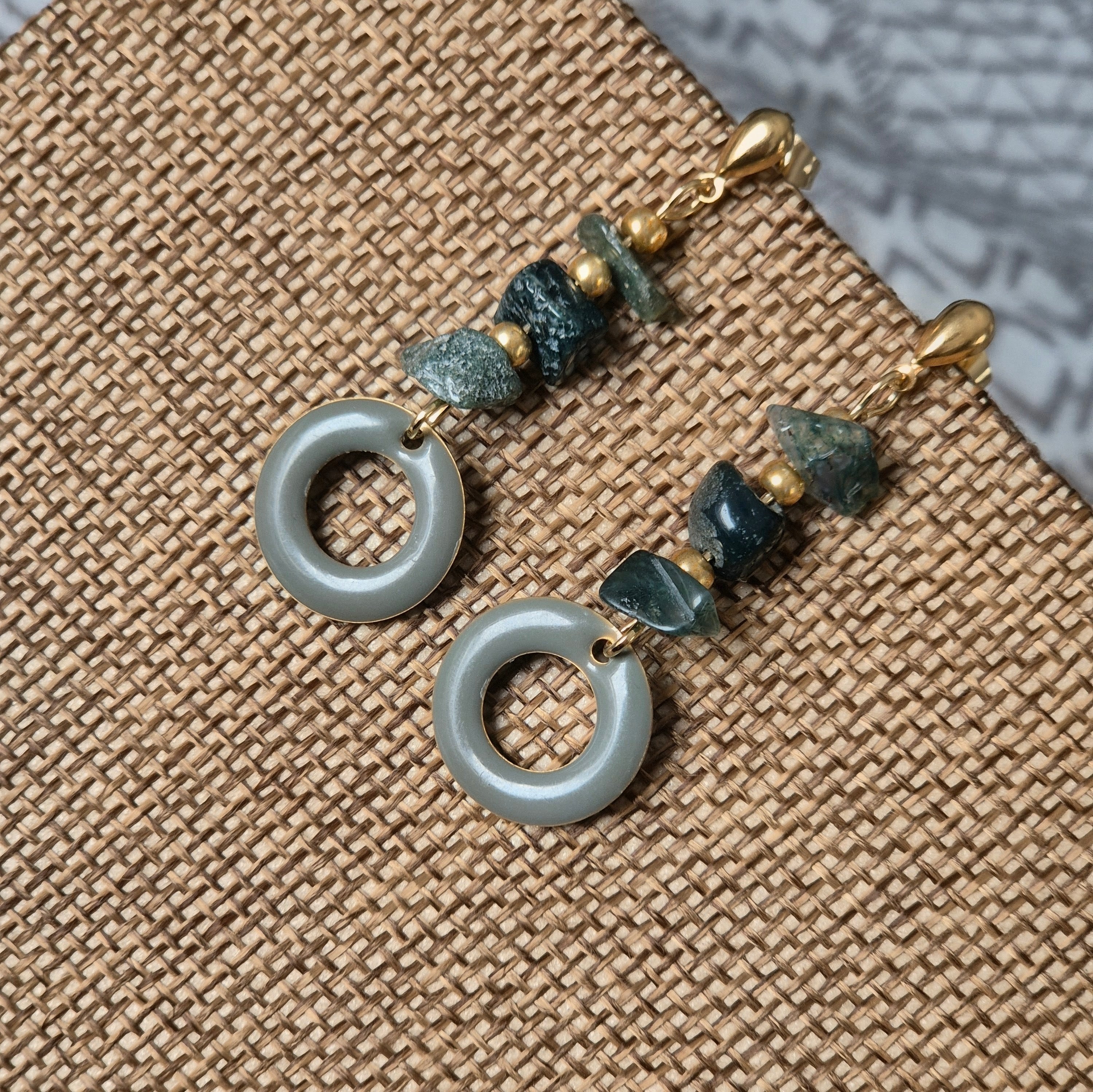 18k Gold Plated Natural Stone Hoop Drop Earrings