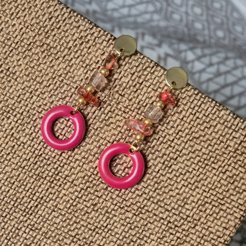 18k Gold Plated Natural Stone Hoop Drop Earrings