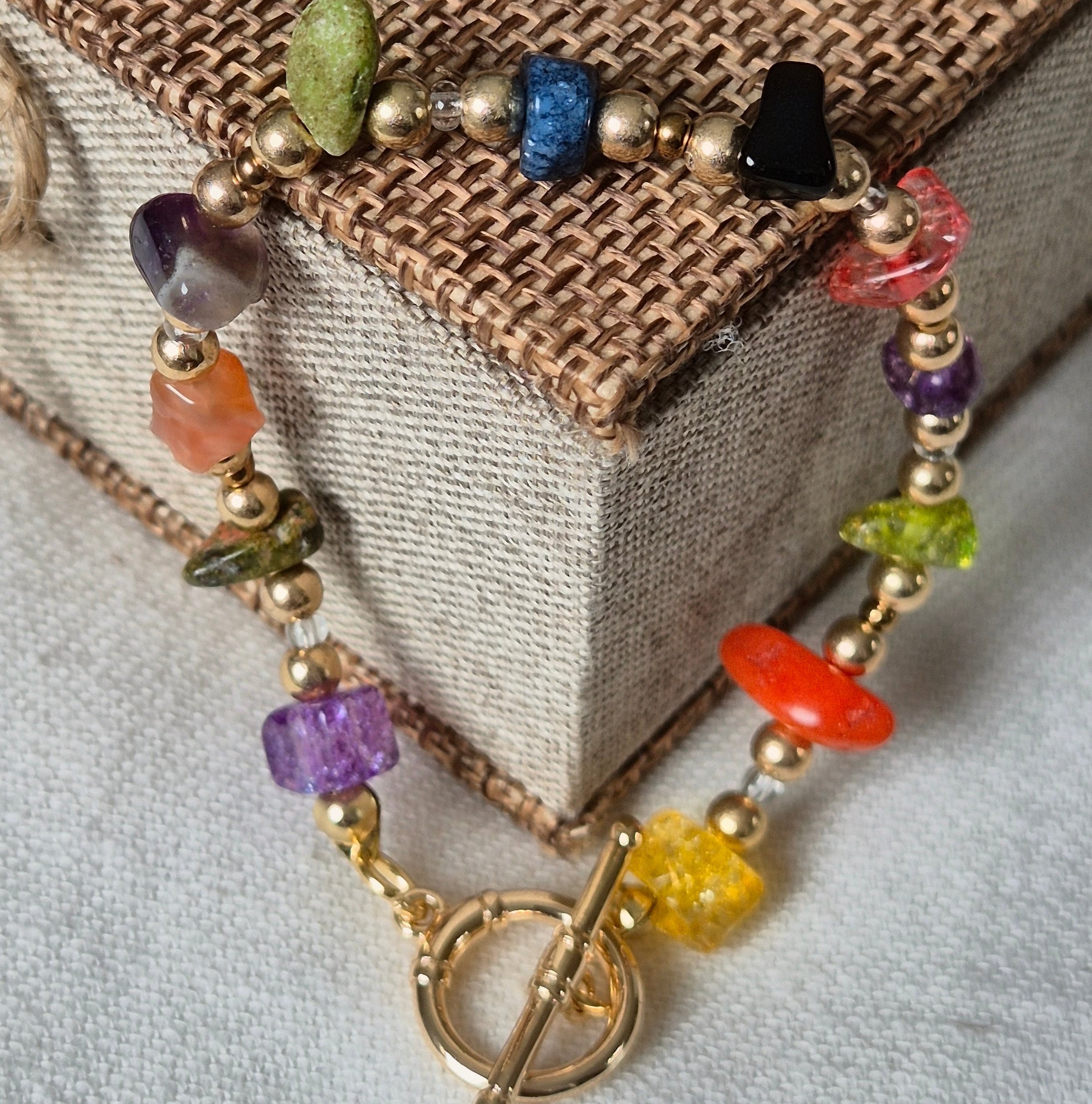 18k Gold Plated Mixed Gemstone Natural Stone Bracelet