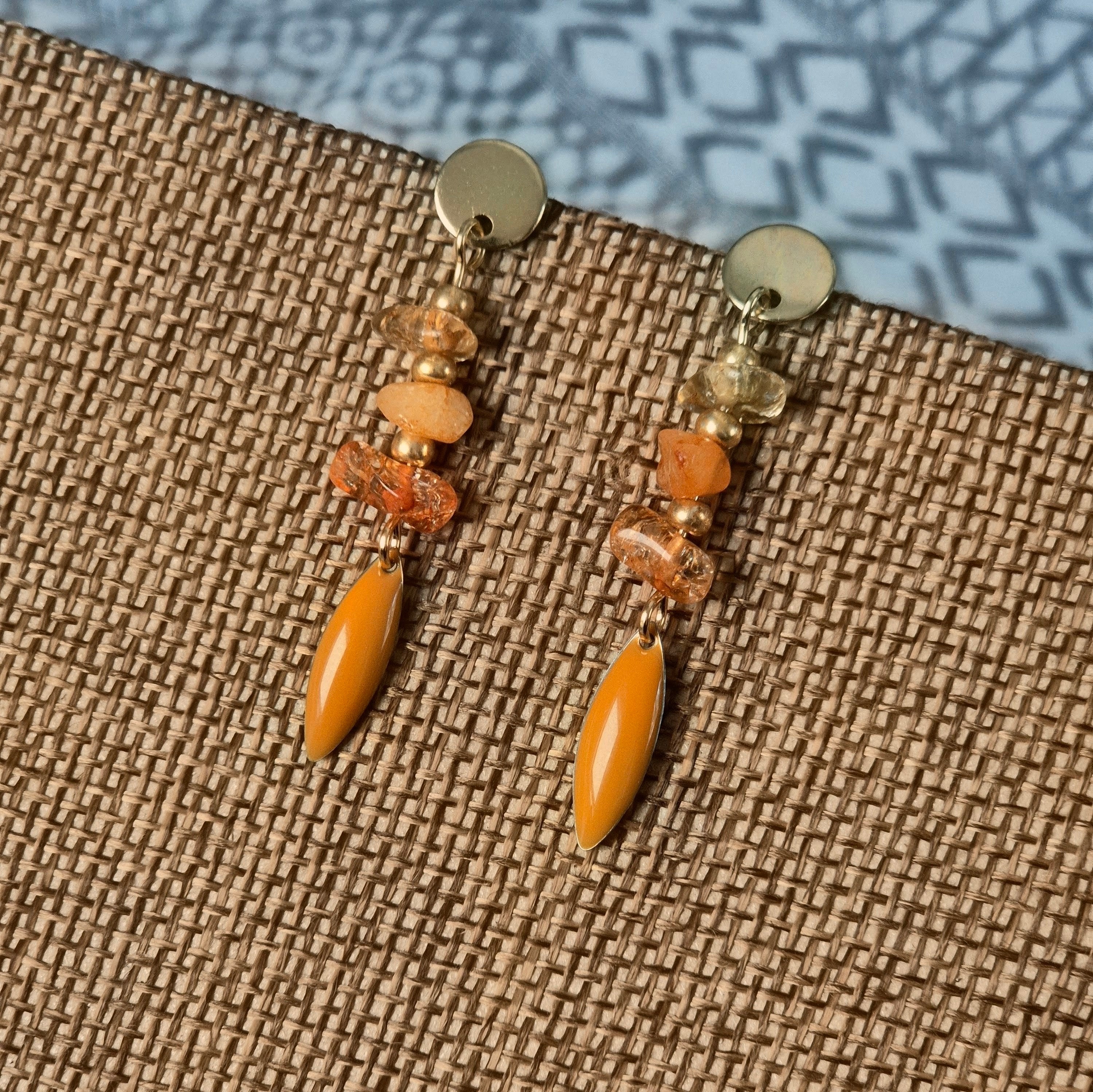 18k Gold Plated Orange Natural Stone Drop Earrings
