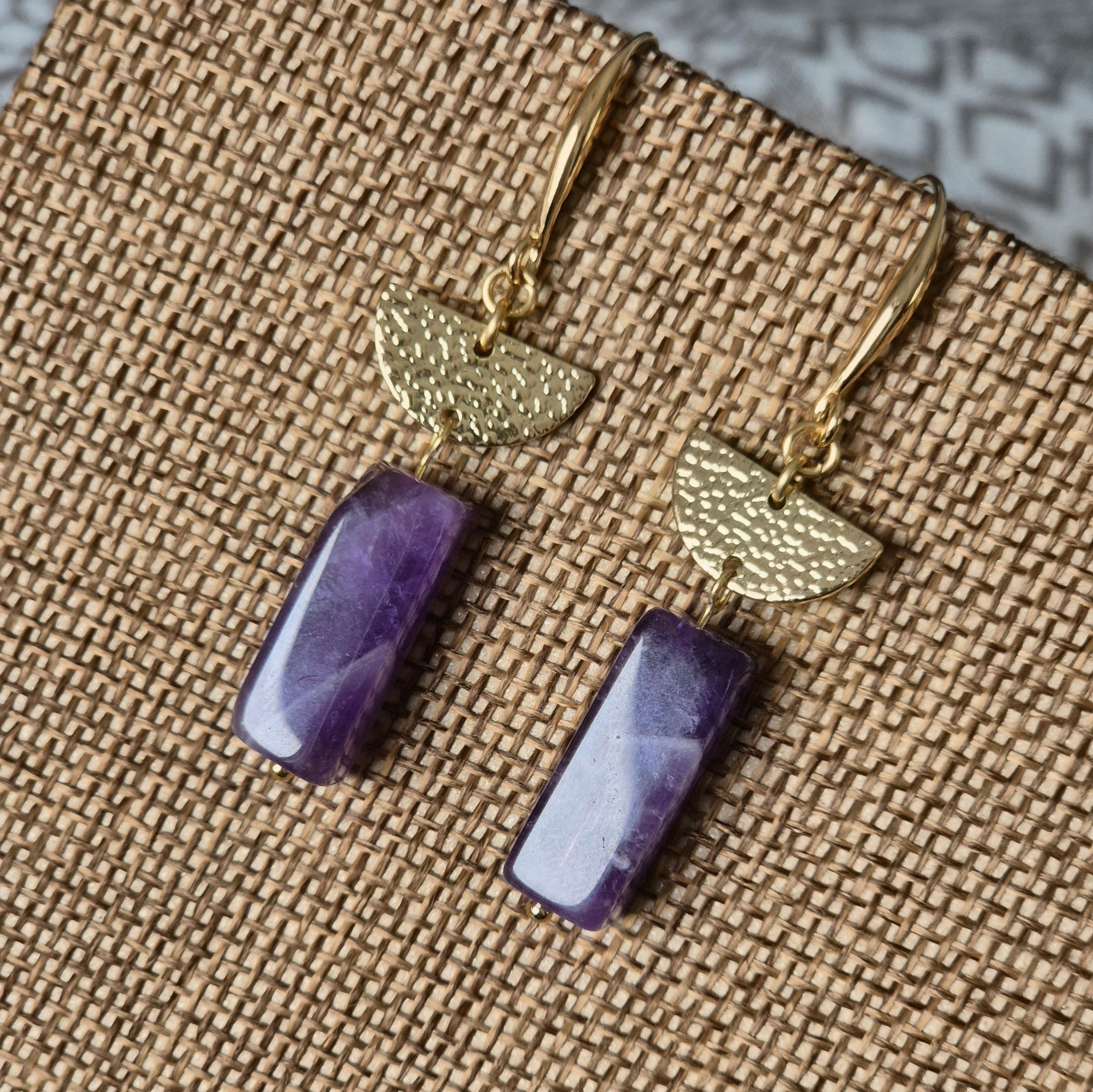 18k Gold Plated Purple Natural Stone Drop Earrings