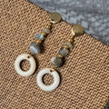 18k Gold Plated Natural Stone Hoop Drop Earrings