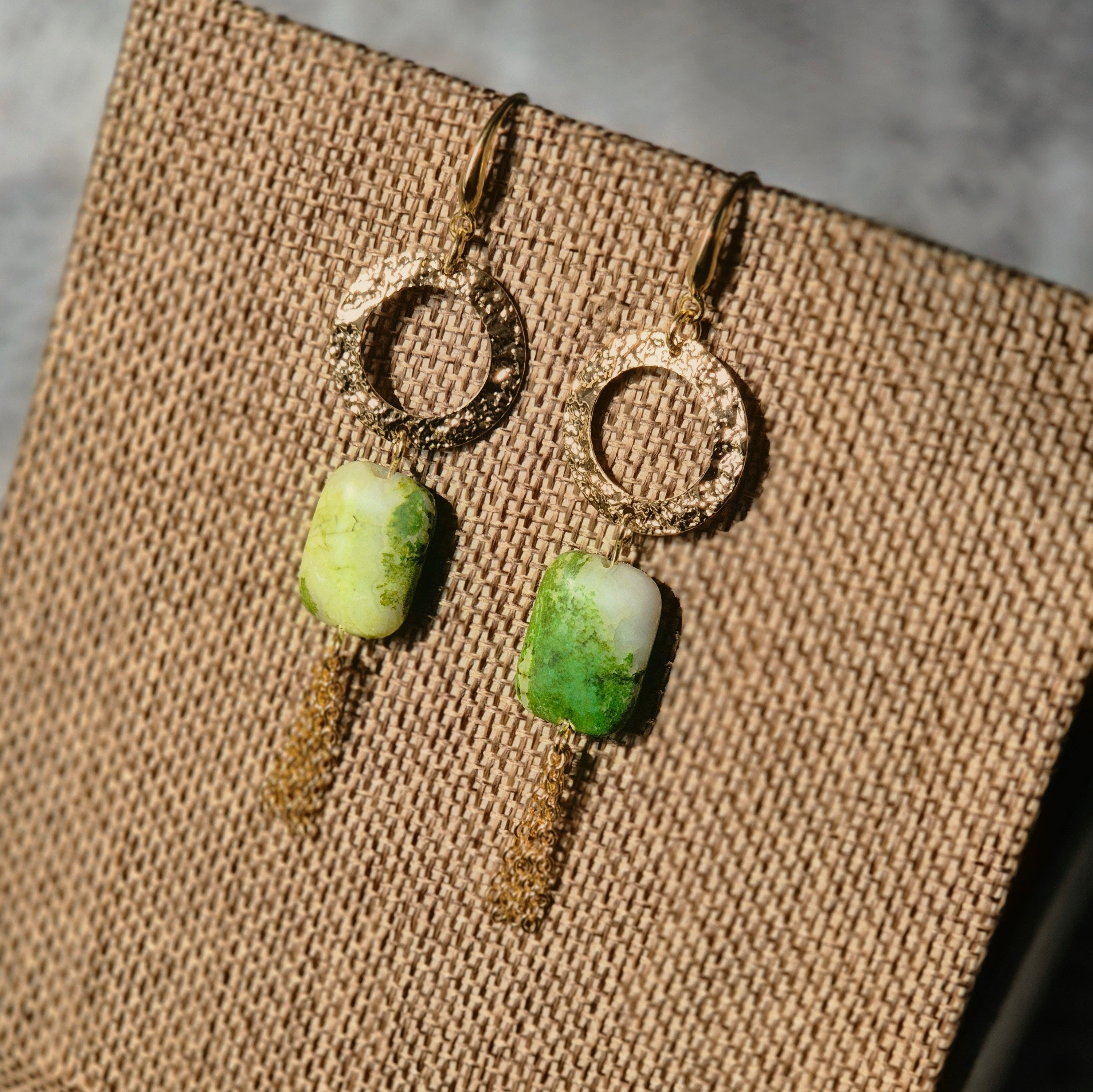 18k Gold Plated Green Natural Stone Tassel Earrings
