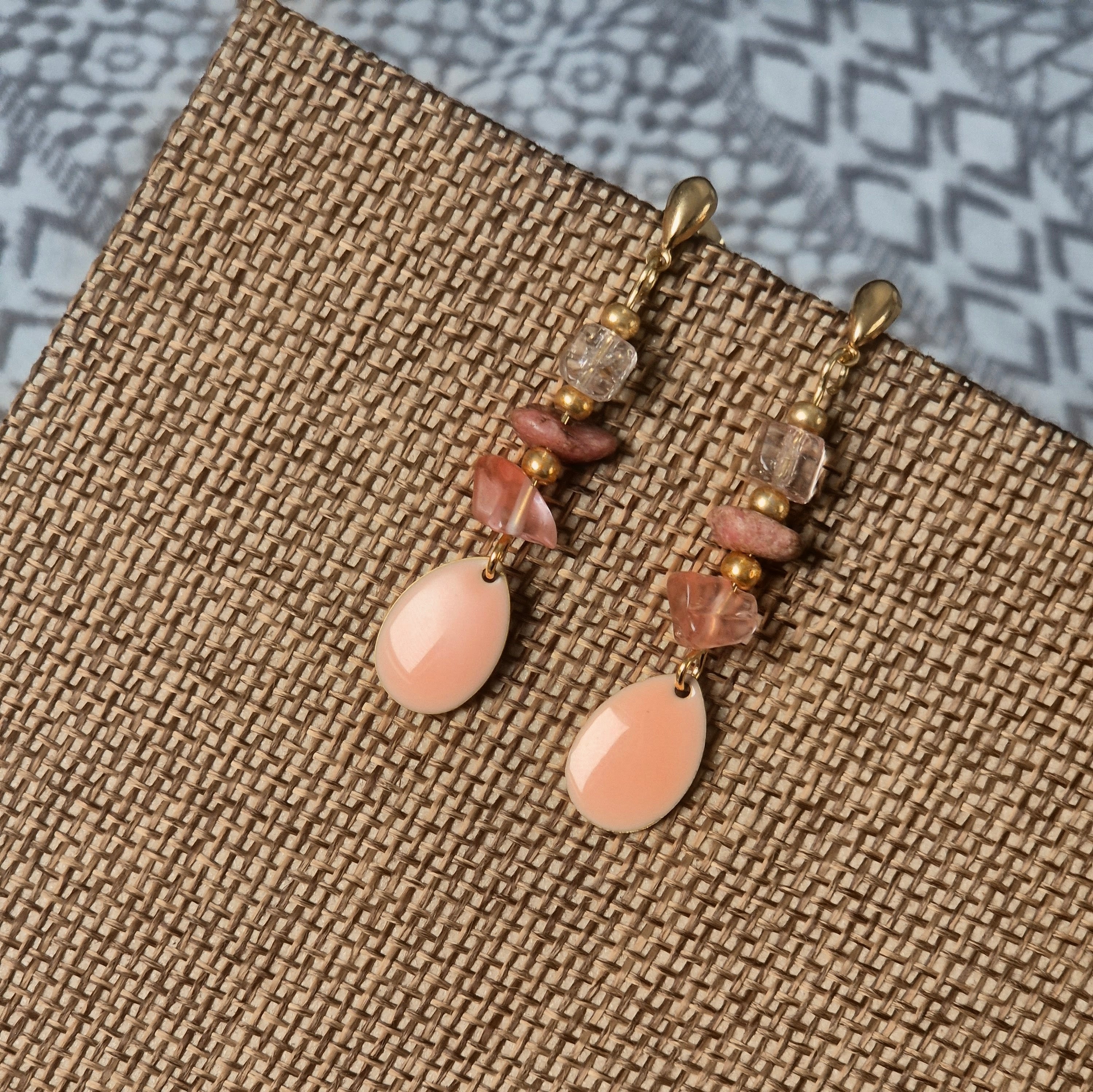 18k Gold Plated Pink Natural Stone Drop Earrings